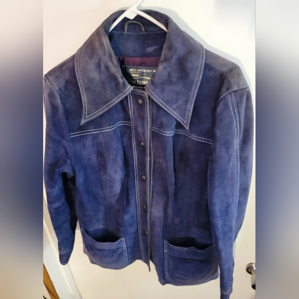 Vintage Suede Leather Women's Navy Blue Jacket - Picture 10 of 12